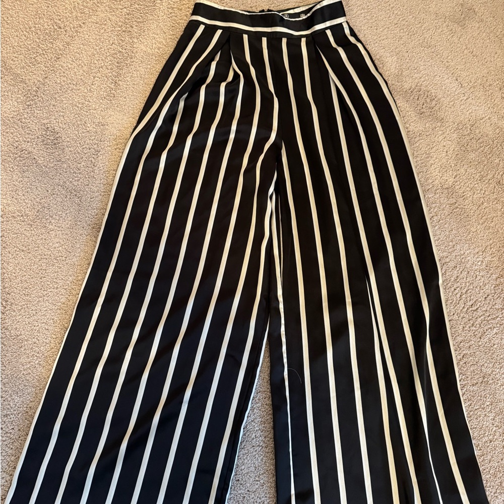 Missguided Black and White Striped Wide-Leg Pants